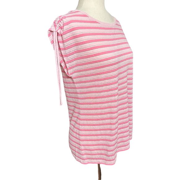 Talbots Shirt Women S Petite Pink Linen Blend Short Sleeve Cinched Shoulder - Picture 4 of 12